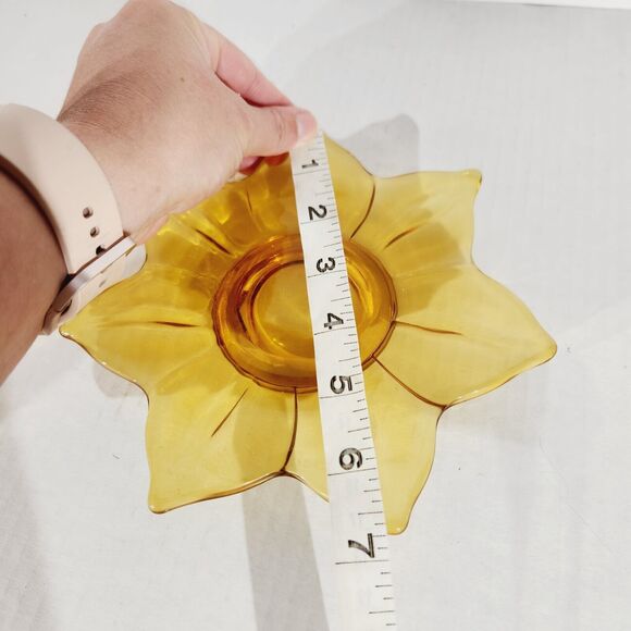 Amber Glass Condiment Jelly Sugar Dish Floral Lotus Bowl Tray Spoon Vtg *Crack - Picture 12 of 12